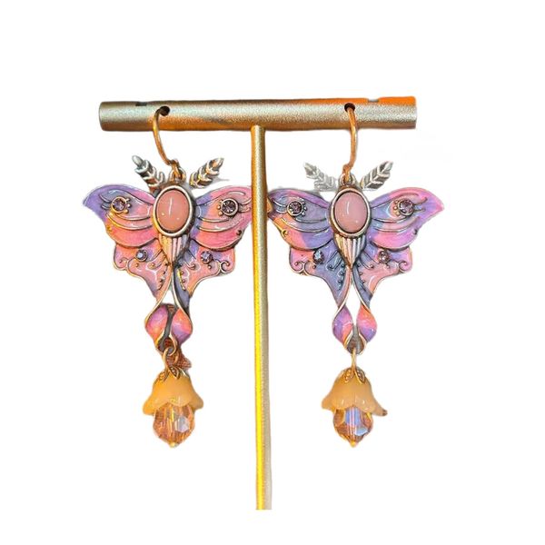 Gradient Enamel Butterfly Earrings with Tassels Comfort Fit Accessory for