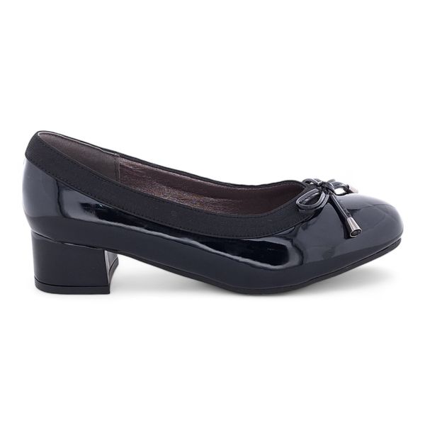 TTP Ladies Patent Court Heel Elasticated Top Line &amp; Ribbon Decor HT7808-1