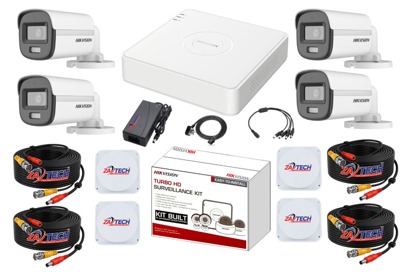 Hikvision 4-Channel ColorVu CCTV Kit with Zatech 20m Cables and Junction Box