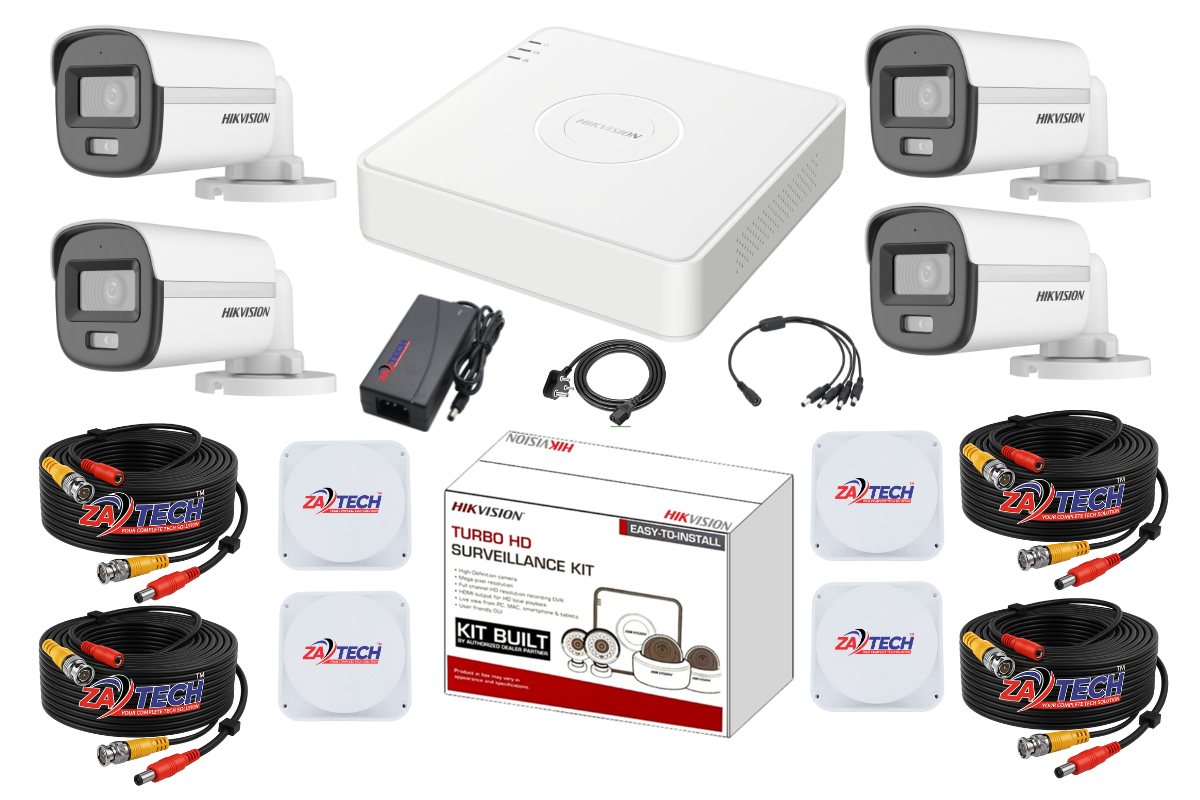 Hikvision 4-Channel ColorVu CCTV Kit with Zatech 20m Cables and Junction Box