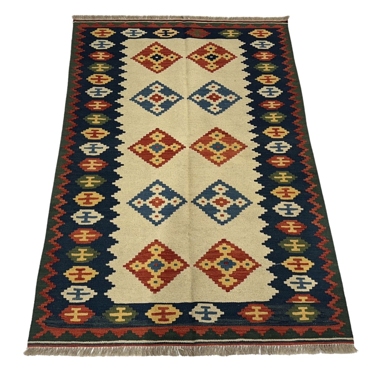 Grand Tapis Kilim Afghan Réversible En Laine - Décoration Orientale (202 X 156 Cm)
