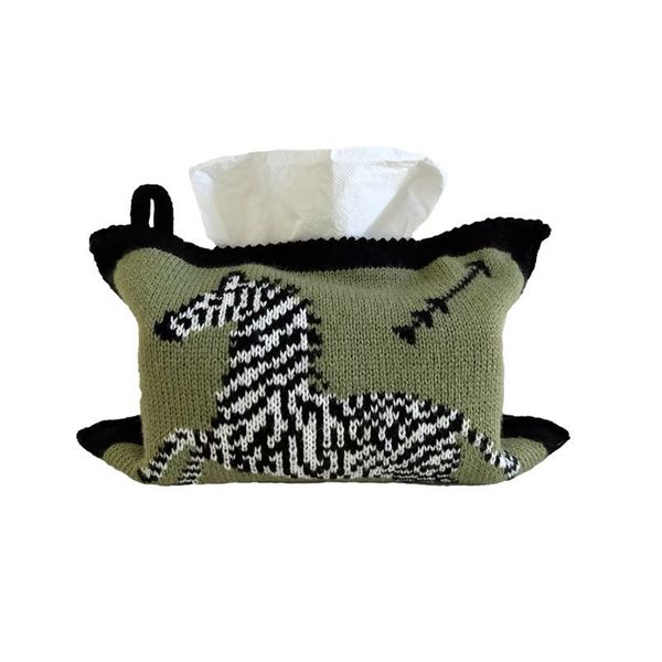 Nordic Zebra Knitted Tissue Box - Vintage Style Hanging Tissue Pouch,