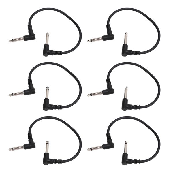 6 Pieces 30cm Black Right Angle Guitar Pedal Cables for Effects