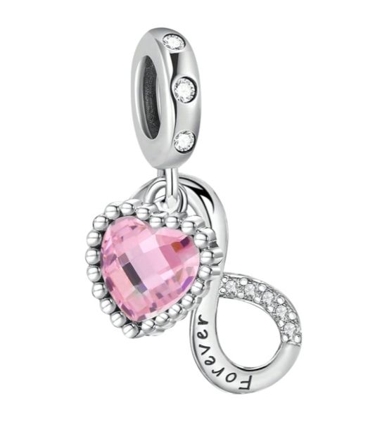 S925 Sterling Infinite Love Charm With Rhinestone - Silver