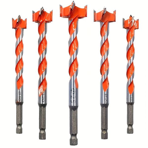 5pcs Alloy Woodworking Hole Opener Drill Bit Set - Hex Shank
