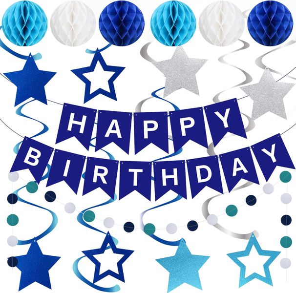 Blue-Themed Birthday Party Decorations: Pennant Banners