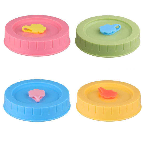 4 Pcs MultiColor Plastic Cute Mason Jar Lids With Straw Hole, Canning Lids