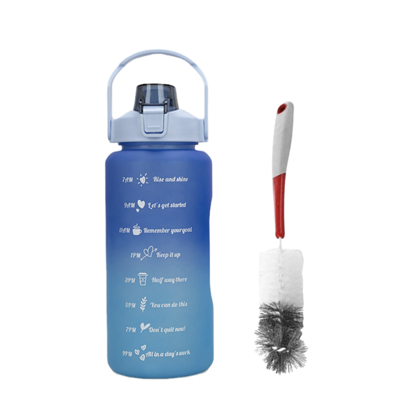 2L Motivational Water Bottle with Straw &amp; Bottle Brush Orange - 2 Pack