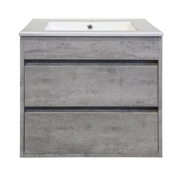 Bathroom Cabinet Wall Mount Compact 2 Drawer 600 Grey