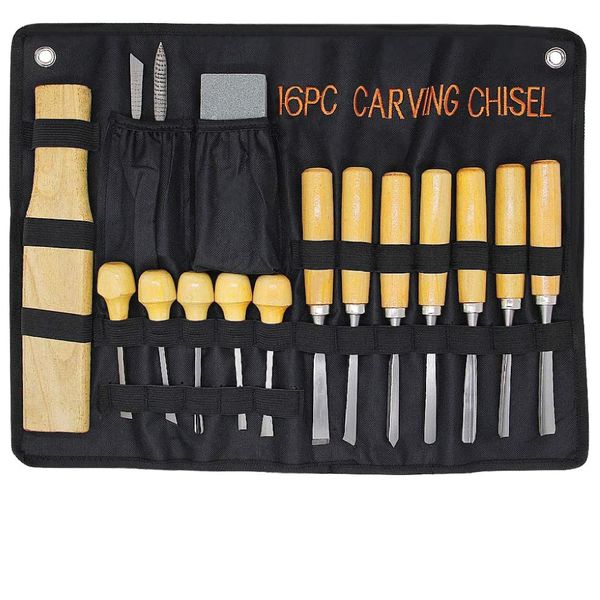 SuaTools - Professional High Carbon Steel Wood Carving Chisel Set 16 Pieces