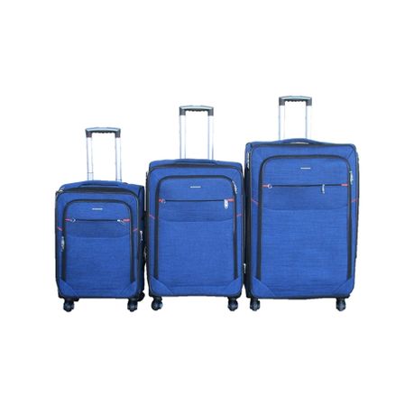 Blue Star 3-Piece Blue Fabric Luggage Set - Retractable Handles & Wheels Image