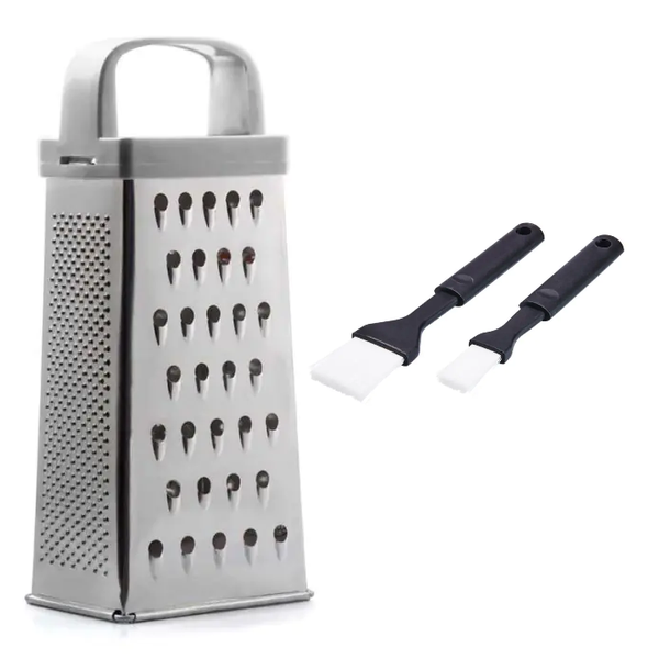 Kitro Silver Stainless Steel Grater and Kitchen Brush Set