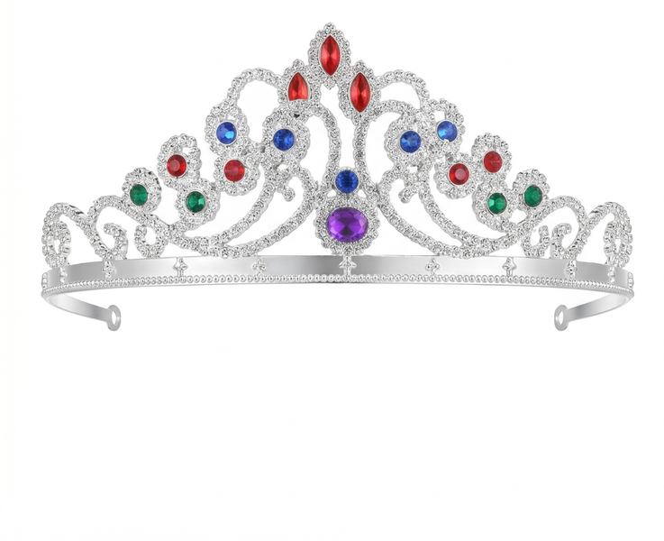 Silver Kids' Party Crown with Colorful Gemstones, princess crown