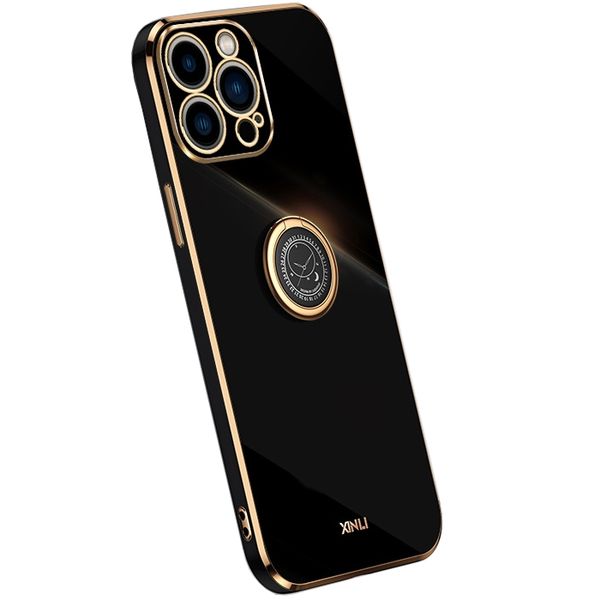 Gold Electroplate Phone Case with Ring Holder for iPhone 15 Pro Max