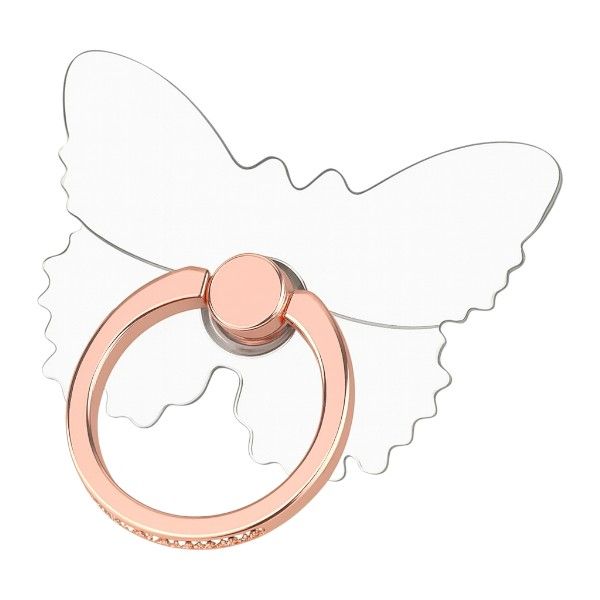Butterfly Mobile Phone Ring Buckle - Rose Gold Finger Grip - Transparent