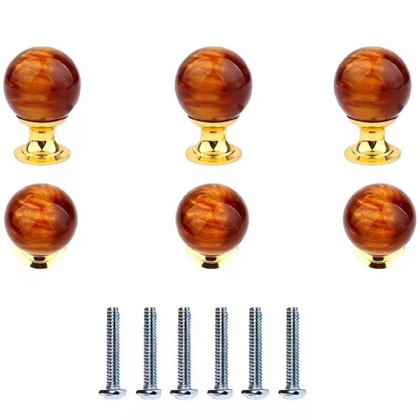 Decor 6 Vintage Amber Cabinet Knobs with Golden Base 3.6cm