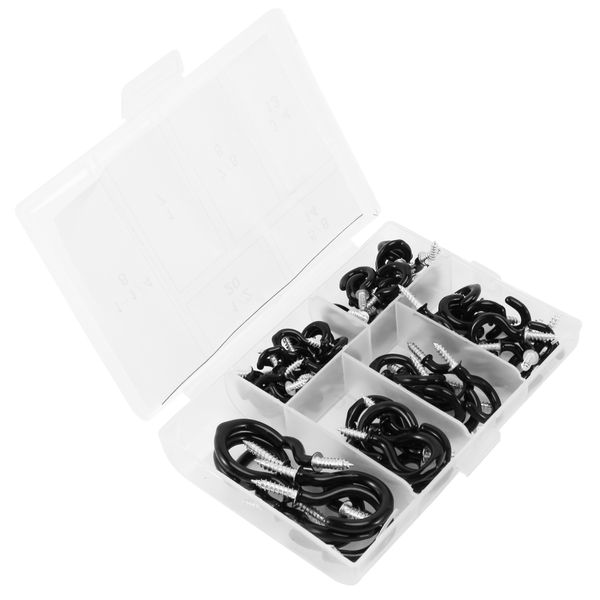 70 Pcs Black Cup Screw Hooks,6 Size Coated Ceiling Hooks Hanger for Hanging