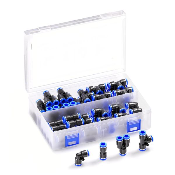 40pc Push In Connector Set - 6mm(10x T, 10x 90 Degree, 10x Straight, 10x Y)
