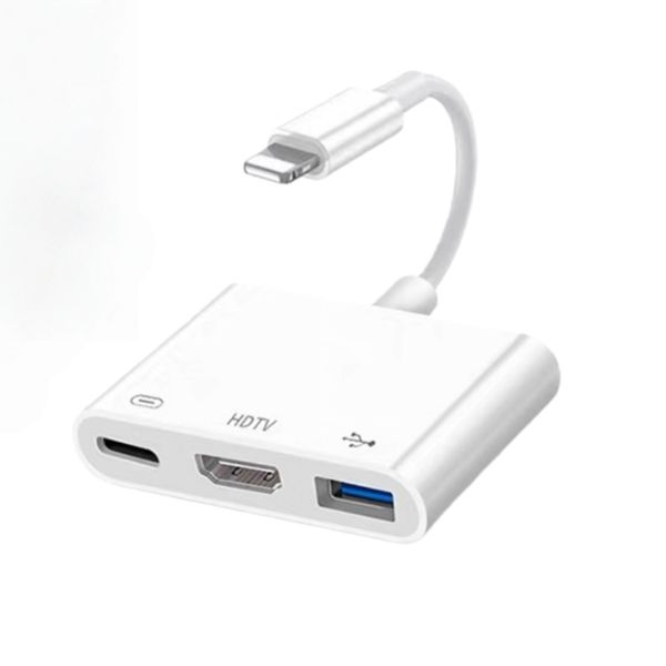 3-in-1 OTG Lightning to HDMI Adapter Compatible with iPhone iPad