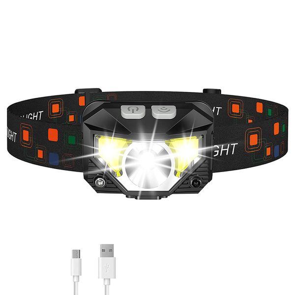 Ultra-Light COB LED Headlamp Flashlight, USB Rechargeable, IPX4 Waterproof