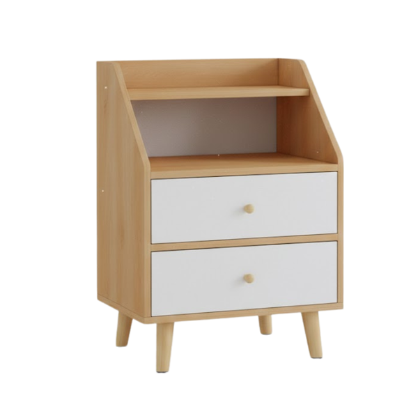Modern 2-Drawer Nightstand - Scandinavian Bedside Table with Storage Shelf