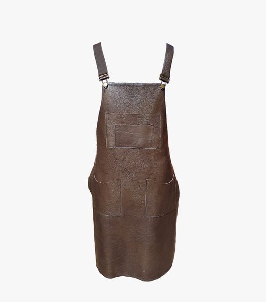 Leather Cross- Back Apron - Dark Brown