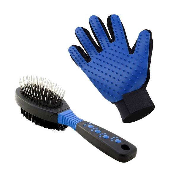 Pet Grooming Glove &amp; Pet Brush Double-Sided Combo Set