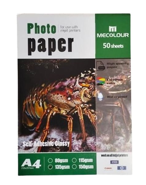 MECOLOUR 135gram A4 Self Adhesive Glossy Photo Paper 50 Sheets