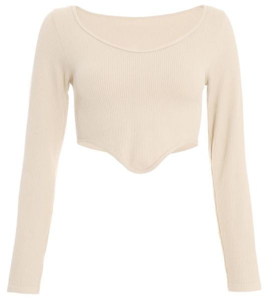 Quiz Ladies - Stone Ribbed Crop Top