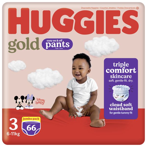 Huggies Gold Disposable Nappy Pants - Size 3 Baby - 66 Pants Jumbo Pack
