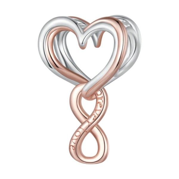 S925 Sterling Silver Heart Shaped Infinite Love Charm - Rose Gold &amp; Silver