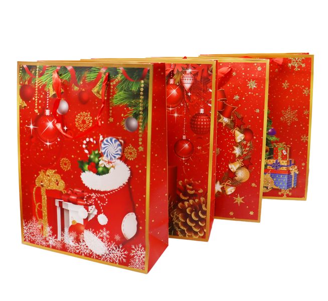 Set of 4 Glitter Christmas Design Paper Gift Bags - B