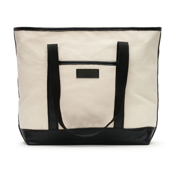 Woodstock Leather Safari Canvas and Leather Two-Tone Tote Bag