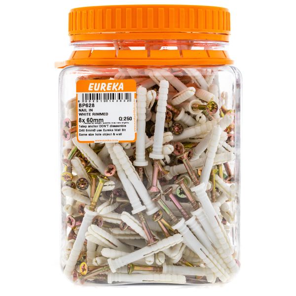 EUREKA Nail-In Anchor White Rimmed 8 x 60mm Q:250 BP628