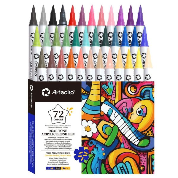 Artecho Double Tip Dual-Tone Acrylic Marker Set - 72 Colours, 1.5 - 5mm