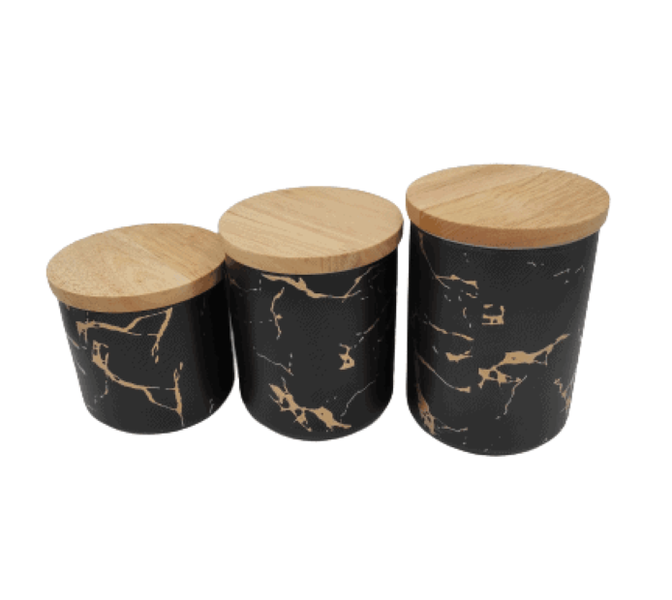 Ceramic Marble Design Black Canister Set