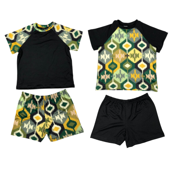 Kids Summer Pajamas-Black -Ikat Pattern - Mix and Match