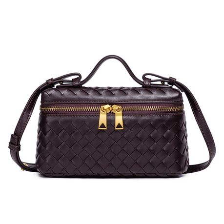 Handmade PU Leather Woven Lunch Box Crossbody Shoulder Handbag Women Image