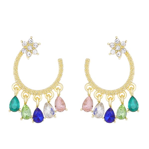Vintage Colored Zircon Tassel Earrings, Alloy Drop &amp; Dangle Earrings