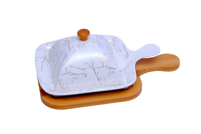ZD Marble Buffet Serving Dish with Lid and Bamboo Tray