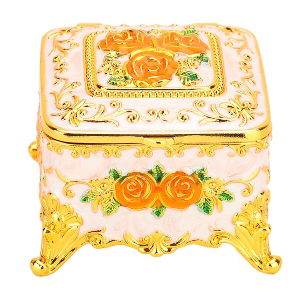 Vintage Rose Metal Jewelry Box for Rings &amp; Necklaces (Gold/White)
