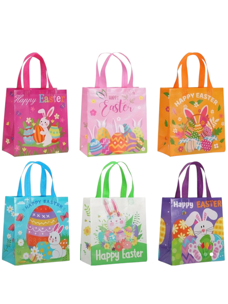 6Pcs Reusable waterproof Easter Gift Bags - Bunny &amp; Egg Designs, 6 Colours.