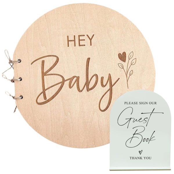 Hey Baby Wooden Guest Book and Sign Set