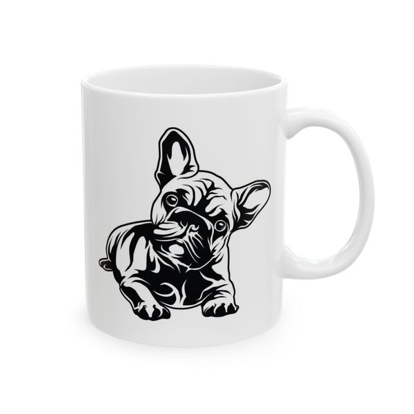 French Bulldog Coffee Mug - Tilted Head Puppy Line Art - 330ml Ceramic Mug