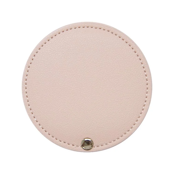 Portable PU Leather Mini Round Cosmetic Mirror - Light Pink