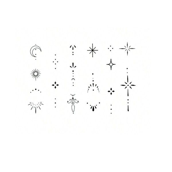 1 Piece - Celestial Design With Moon And Stars Temporary Tattoo - Black