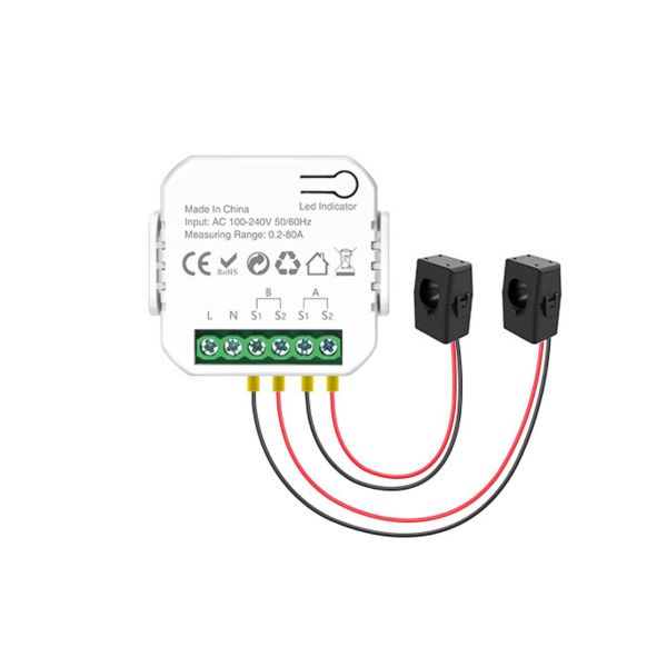 Tuya Smart WiFi Dual Channel Energy Meter with CT Sensor Monitoring