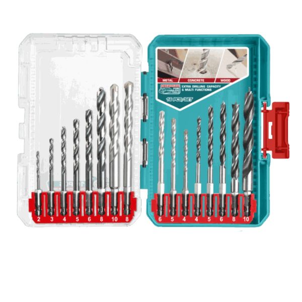 Total Tools - 16Pce Drill Bit Set (2-10mm) - Steel / Masonry / Wood