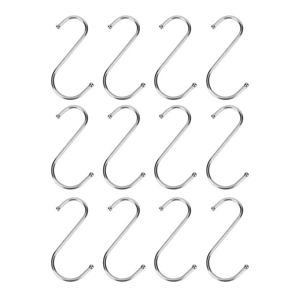 12pcs S Shaped Stainless Steel Hooks for Kitchen Closet Bathroom Garage