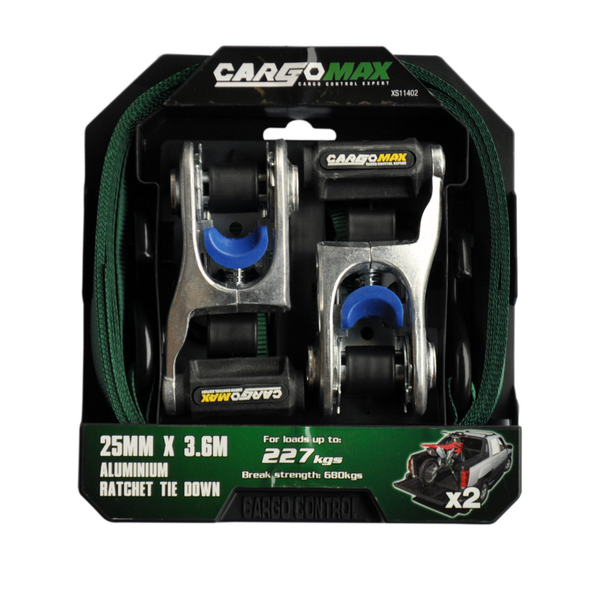 Cargomax Tie Down Ratchet S-Hook 25mm x 3.6m - Set of 2